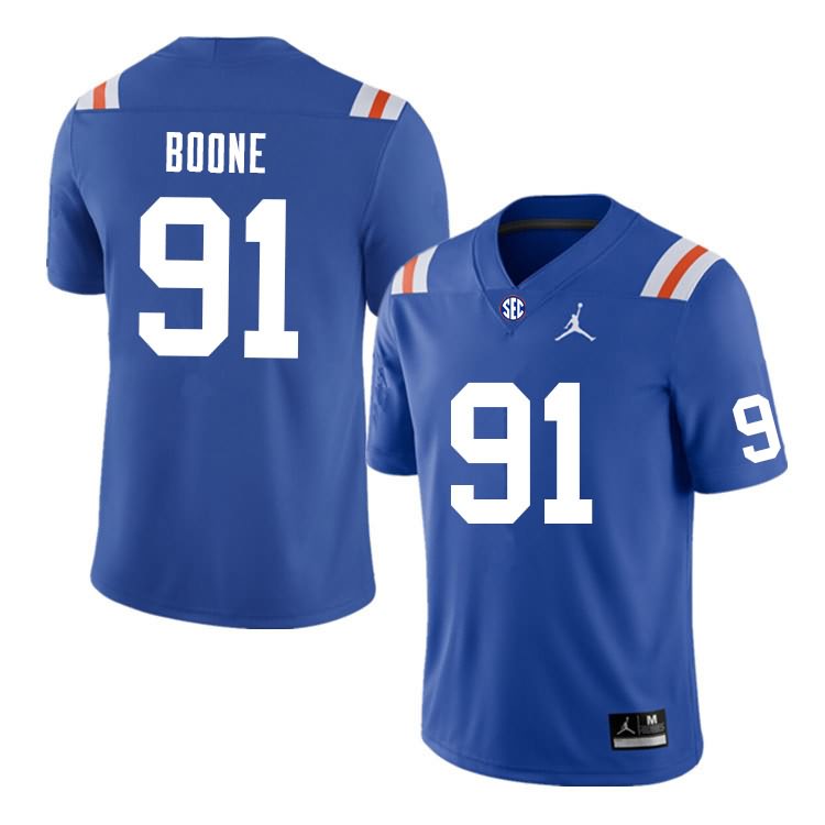 Men's NCAA Florida Gators Justus Boone #91 Stitched Authentic Nike Blue Throwback College Football Jersey IYU2765AS